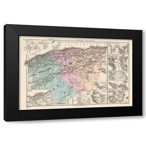 Algeria French Colonies Africa - Drioux 1882 Black Modern Wood Framed Art Print by Drioux