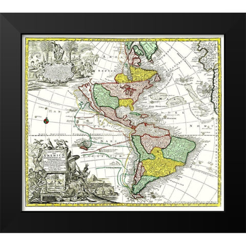 North South America - Seutter 1745 Black Modern Wood Framed Art Print by Seutter