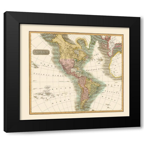 North South America - Thomson 1814 Black Modern Wood Framed Art Print with Double Matting by Thomson
