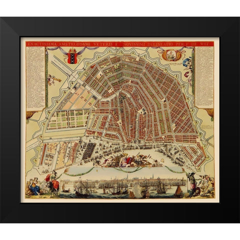 Amsterdam Panoramic Netherlands - De Wit 1688 Black Modern Wood Framed Art Print by De Wit
