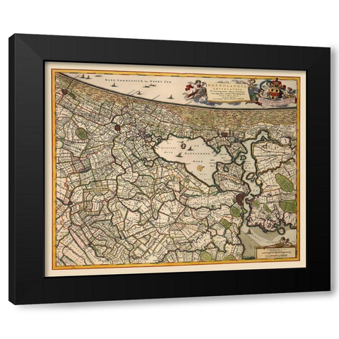 Amsterdam Area - Visscher 1681 Black Modern Wood Framed Art Print with Double Matting by Visscher