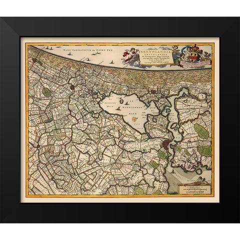 Amsterdam Area - Visscher 1681 Black Modern Wood Framed Art Print by Visscher