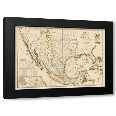 Mexico United States Territories - Disturnell 1847 Black Modern Wood Framed Art Print by Disturnell
