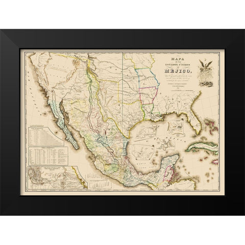 Mexico United States Territories - Disturnell 1847 Black Modern Wood Framed Art Print by Disturnell