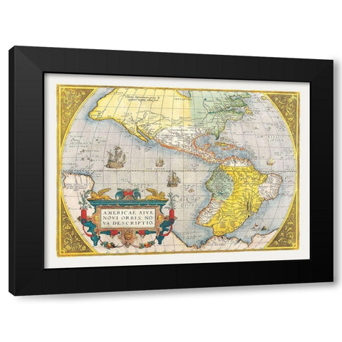 North South America - Ortelius 1570 Black Modern Wood Framed Art Print with Double Matting by Ortelius