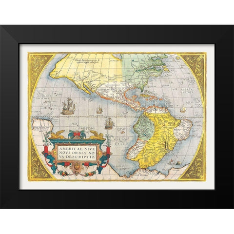 North South America - Ortelius 1570 Black Modern Wood Framed Art Print by Ortelius