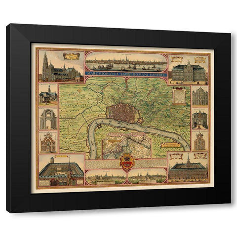 Antwerp Area Belgium Benelux - Visscher 1624 Black Modern Wood Framed Art Print with Double Matting by Visscher