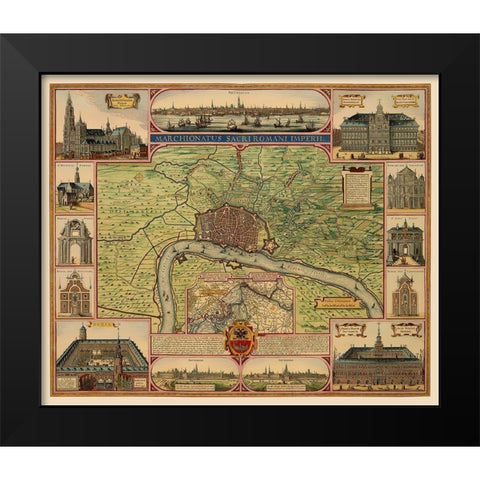 Antwerp Area Belgium Benelux - Visscher 1624 Black Modern Wood Framed Art Print by Visscher