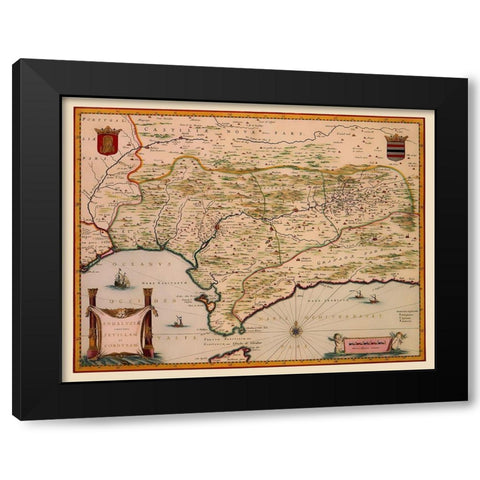 Andalusia Spain - Blaeu 1635 Black Modern Wood Framed Art Print by Blaeu
