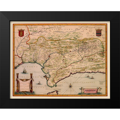 Andalusia Spain - Blaeu 1635 Black Modern Wood Framed Art Print by Blaeu