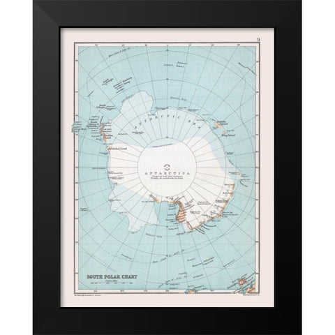 Antarctica - Bartholomew 1892 Black Modern Wood Framed Art Print by Bartholomew