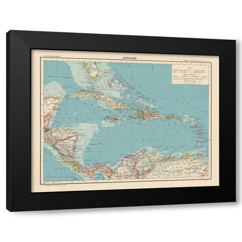 Antilles Central America Caribbean - Schrader 1908 Black Modern Wood Framed Art Print by Schrader