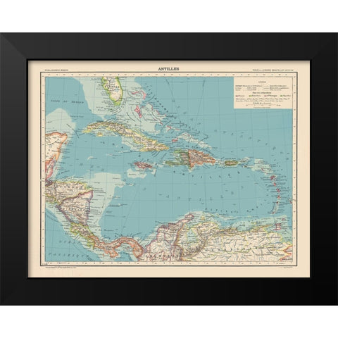 Antilles Central America Caribbean - Schrader 1908 Black Modern Wood Framed Art Print by Schrader