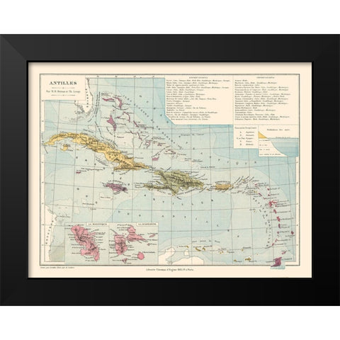 Antilles Central America Caribbean - Drioux 1882 Black Modern Wood Framed Art Print by Drioux