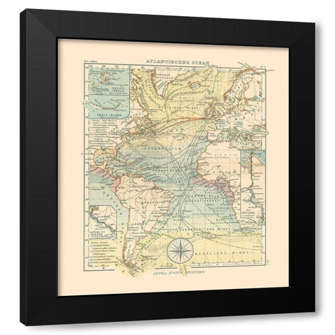 Atlantic Ocean - Perthes 1914 Black Modern Wood Framed Art Print with Double Matting by Perthes