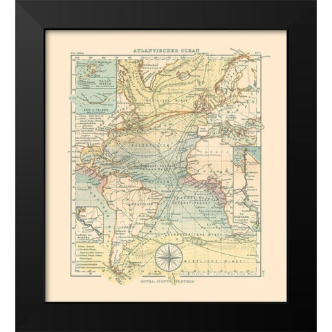 Atlantic Ocean - Perthes 1914 Black Modern Wood Framed Art Print by Perthes