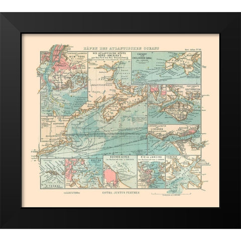 Atlantic Ocean Ports - Perthes 1914 Black Modern Wood Framed Art Print by Perthes
