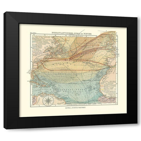 North Atlantic Ocean in Winter - Perthes 1914 Black Modern Wood Framed Art Print with Double Matting by Perthes