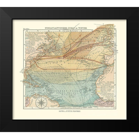 North Atlantic Ocean in Winter - Perthes 1914 Black Modern Wood Framed Art Print by Perthes