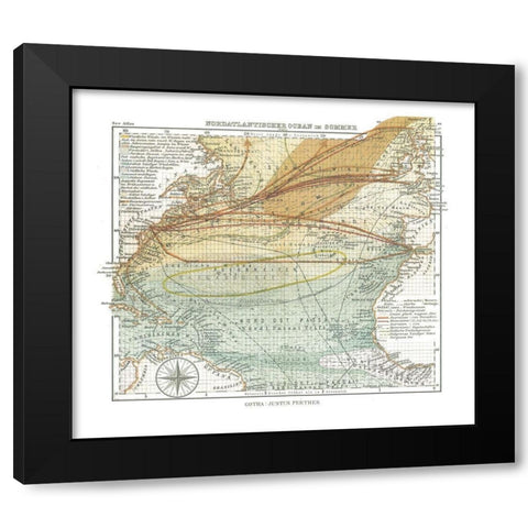 North Atlantic Ocean in Summer - Perthes 1914 Black Modern Wood Framed Art Print with Double Matting by Perthes