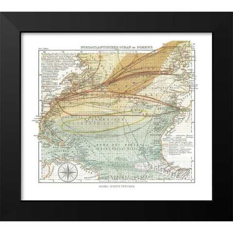 North Atlantic Ocean in Summer - Perthes 1914 Black Modern Wood Framed Art Print by Perthes
