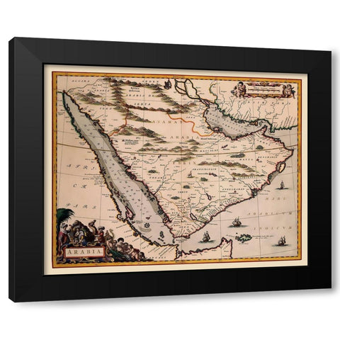 Arabian Peninsula Middle East - Blaeu 1662 Black Modern Wood Framed Art Print with Double Matting by Blaeu