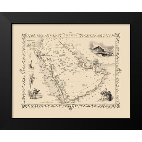 Arabian Peninsula Middle East - Tallis 1851 Black Modern Wood Framed Art Print by Tallis