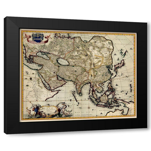 Asia - Visscher 1681 Black Modern Wood Framed Art Print with Double Matting by Visscher