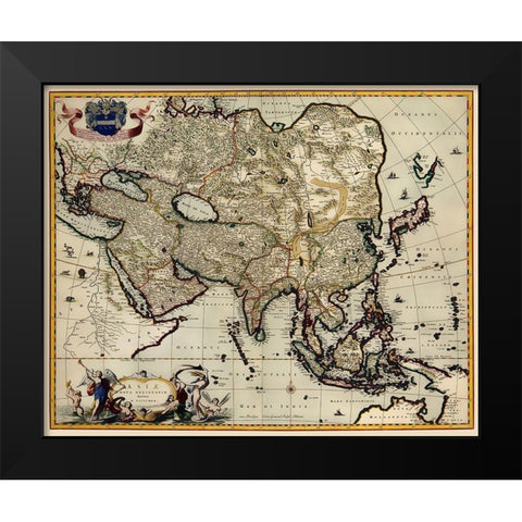 Asia - Visscher 1681 Black Modern Wood Framed Art Print by Visscher
