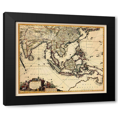 Southeast Asia with Oceania - Visscher 1681 Black Modern Wood Framed Art Print with Double Matting by Visscher