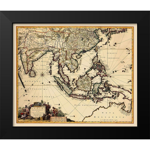 Southeast Asia with Oceania - Visscher 1681 Black Modern Wood Framed Art Print by Visscher