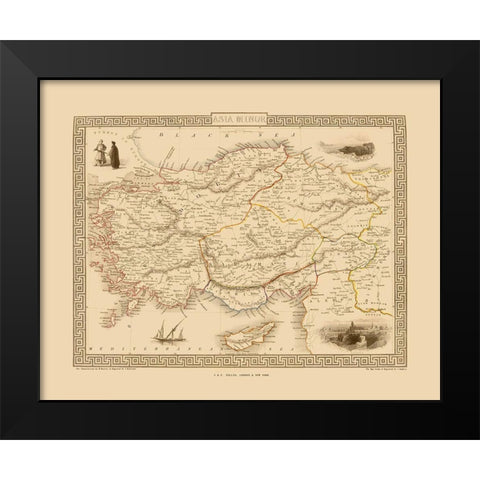 Asia Minor - Tallis 1851 Black Modern Wood Framed Art Print by Tallis