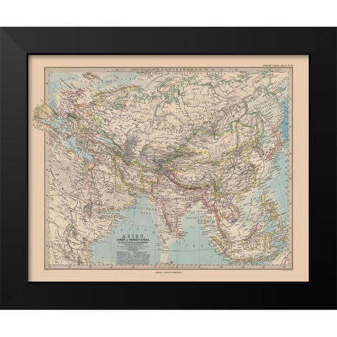 Asia - Stieler  1885 Black Modern Wood Framed Art Print by Stieler