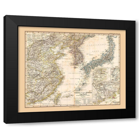 Asia China Korea Japan - Stieler  1885 Black Modern Wood Framed Art Print with Double Matting by Stieler