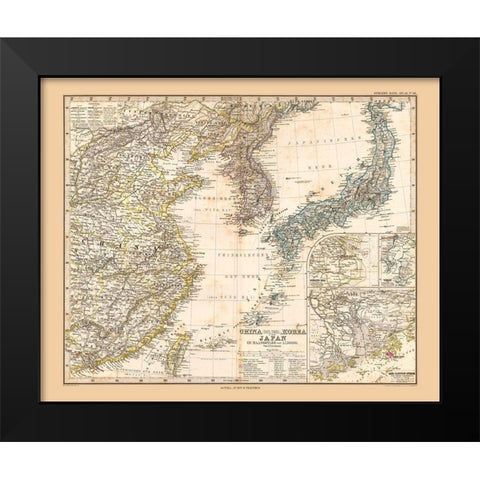 Asia China Korea Japan - Stieler  1885 Black Modern Wood Framed Art Print by Stieler