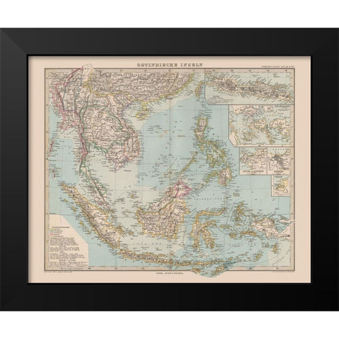Southeast Asia - Stieler  1885 Black Modern Wood Framed Art Print by Stieler