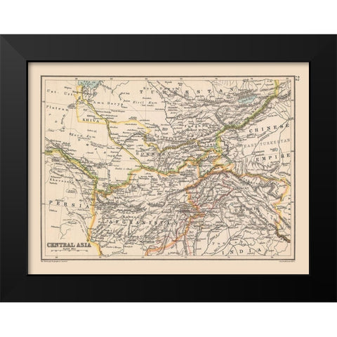 Central Asia - Bartholomew 1892 Black Modern Wood Framed Art Print by Bartholomew