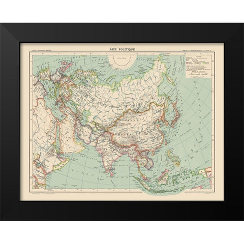 Political of Asia - Schrader 1908 Black Modern Wood Framed Art Print by Schrader