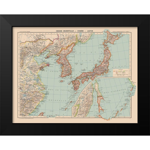 Asia China Korea Japan - Schrader 1908 Black Modern Wood Framed Art Print by Schrader