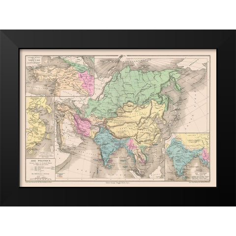 Political of Asia - Drioux 1882 Black Modern Wood Framed Art Print by Drioux