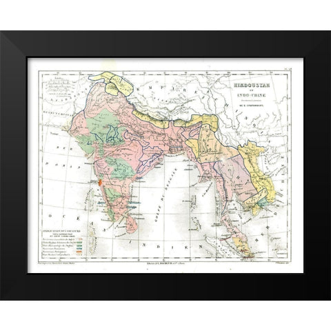 Asia India Indochina - Cortambert 1880 Black Modern Wood Framed Art Print by Cortambert