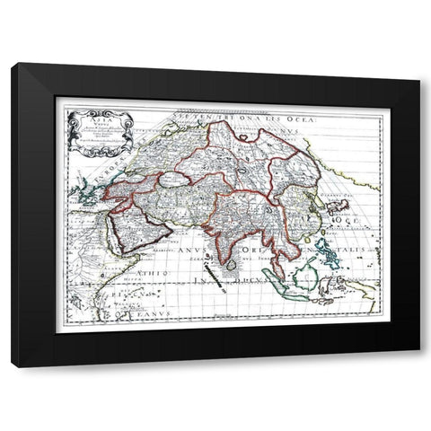 Asia - Sanson 1641 Black Modern Wood Framed Art Print with Double Matting by Sanson