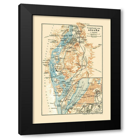 Africa Aswan Egypt - Baedeker 1913 Black Modern Wood Framed Art Print with Double Matting by Baedeker