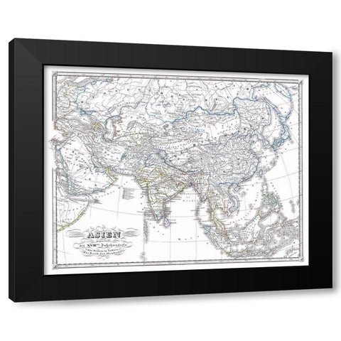 Asia End of 18th Century - Spruner 1855 Black Modern Wood Framed Art Print with Double Matting by Spruner