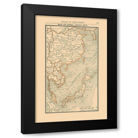 Asia China Japan Korea - Alden 1886 Black Modern Wood Framed Art Print by Alden