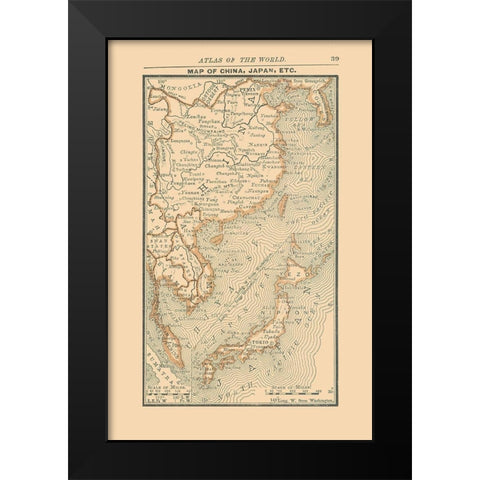 Asia China Japan Korea - Alden 1886 Black Modern Wood Framed Art Print by Alden