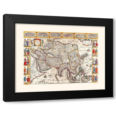 Asia - Janssonius 1632 Black Modern Wood Framed Art Print by Janssonius