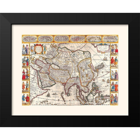 Asia - Janssonius 1632 Black Modern Wood Framed Art Print by Janssonius
