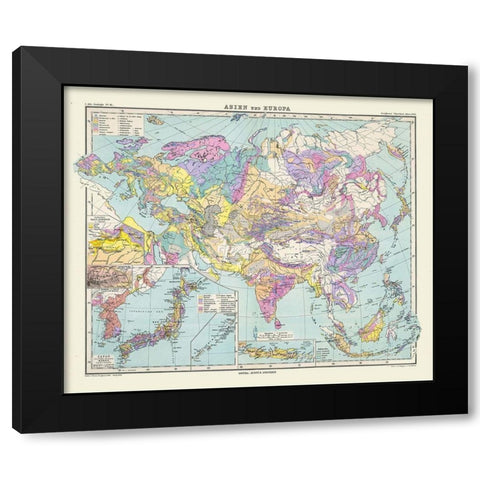 Asia Europe - Perthes 1889 Black Modern Wood Framed Art Print by Perthes