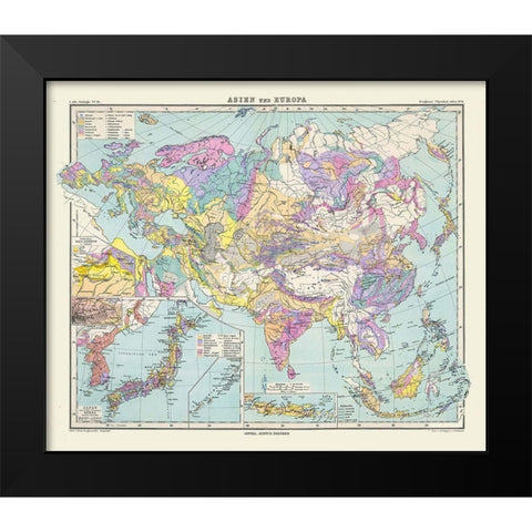 Asia Europe - Perthes 1889 Black Modern Wood Framed Art Print by Perthes